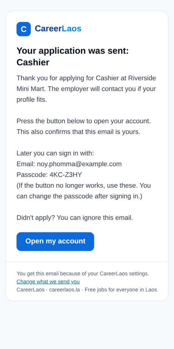 Screenshot: Confirmation by email